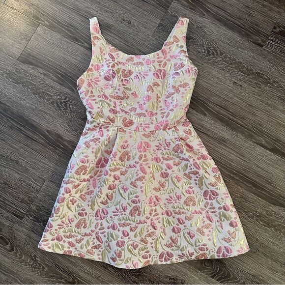 Free People Rose Gold Metallic Thread Floral Dress - Picture 1 of 7